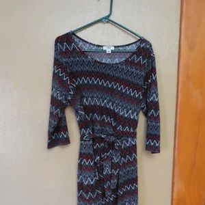 Black and Red patterned dress with tie waist